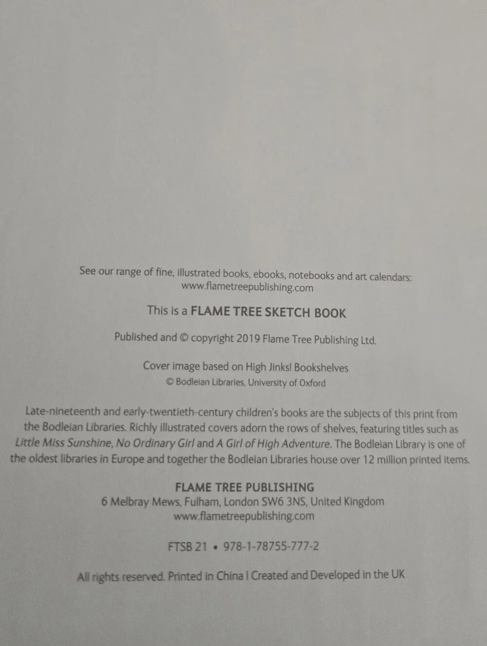 NEW Flame Tree Bodleian Libraries: High Jinks Bookshelves Blank Sketch Book